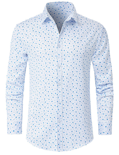 Men's Casual White Print Long Sleeve Shirt