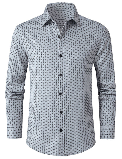 Men's Grey Retro Print Long Sleeve Shirt