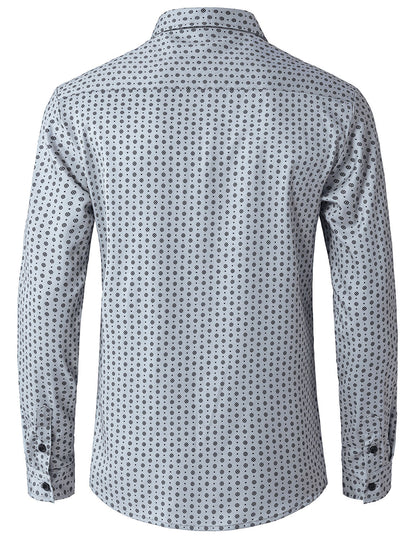 Men's Grey Retro Print Long Sleeve Shirt