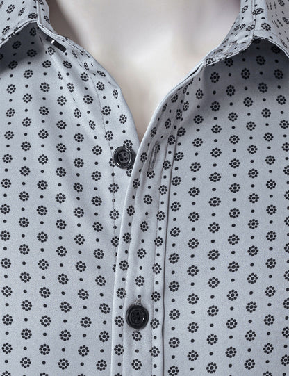 Men's Grey Retro Print Long Sleeve Shirt