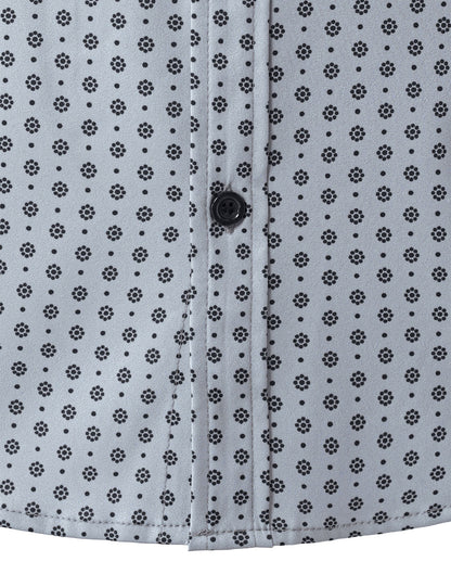 Men's Grey Retro Print Long Sleeve Shirt
