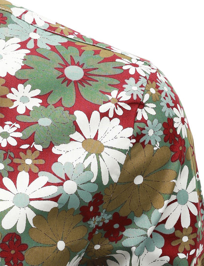 Men's Khaki Floral Cotton Button Up Long Sleeve Shirt