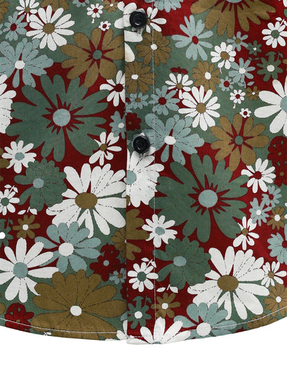 Men's Khaki Floral Cotton Button Up Long Sleeve Shirt