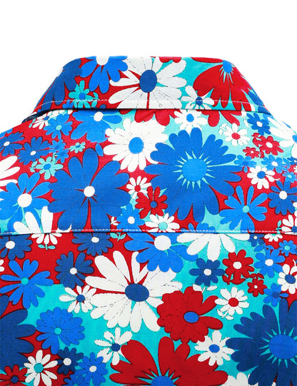 Men's Cotton Blue Floral Button Up Long Sleeve Shirt