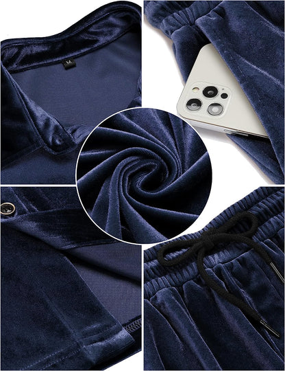 Men's Black Velour Short Sleeve Shirt & Shorts Set