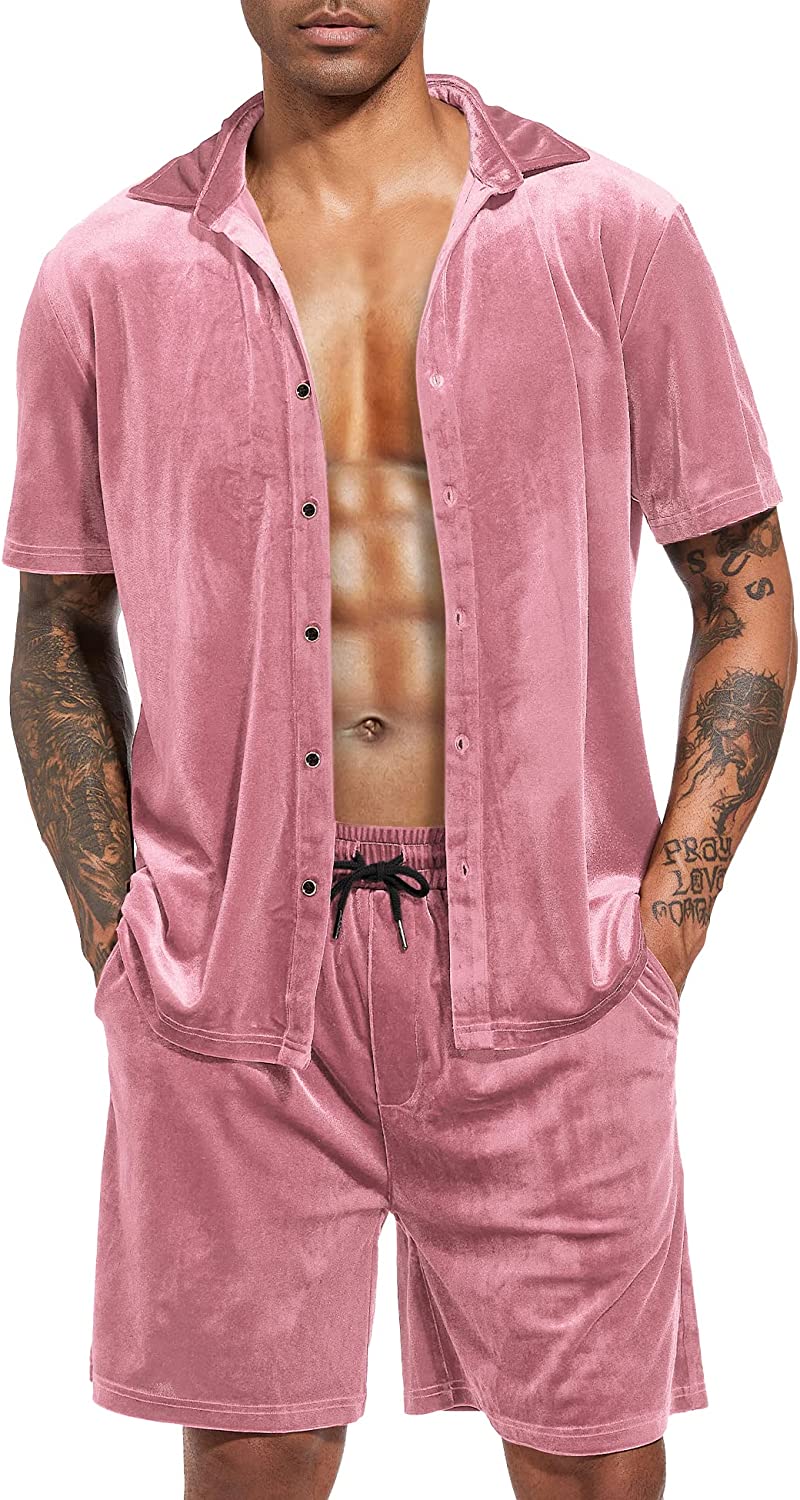 Men's Black Velour Short Sleeve Shirt & Shorts Set