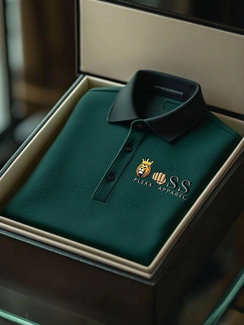 Men's Fashion Business Style Letter Printed Waffle Casual Short Sleeve POLO Shirt