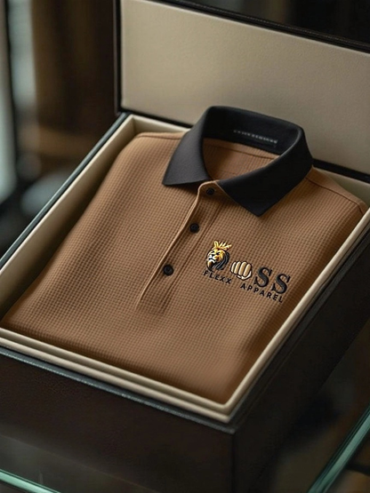 Men's Fashion Business Style Letter Printed Waffle Casual Short Sleeve POLO Shirt