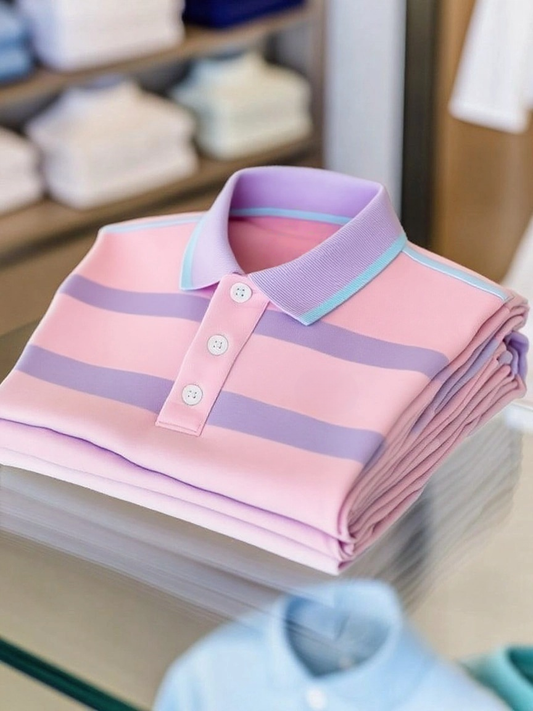 Men's Business Casual Color Block Stripe Button Short Sleeve Polo Shirt