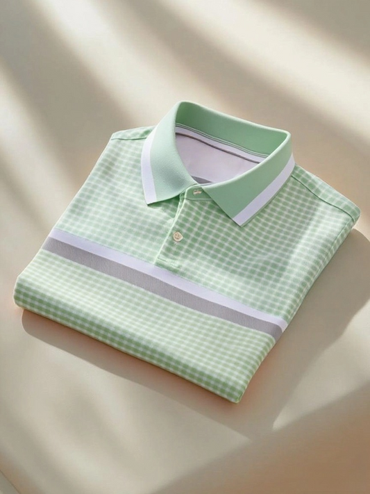 Men's Classic Business Logo Button Short Sleeve Polo Shirt