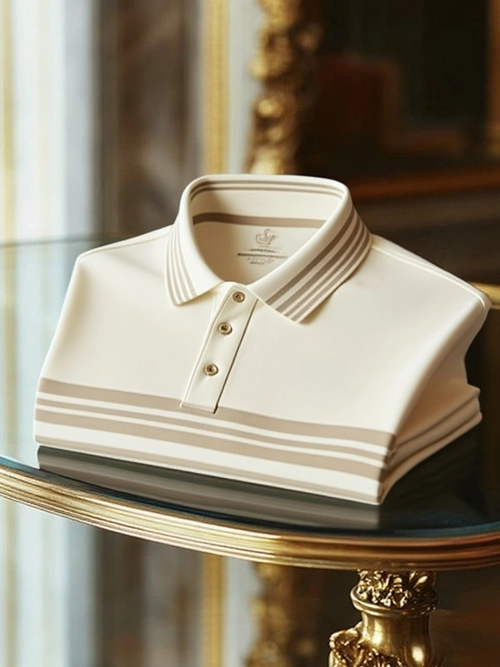 Men's Retro Business Stripe Print Short Sleeve Polo Shirt