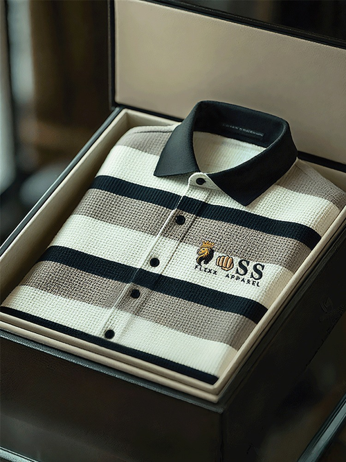Men's fashionable business style letter print waffle casual short-sleeved shirt