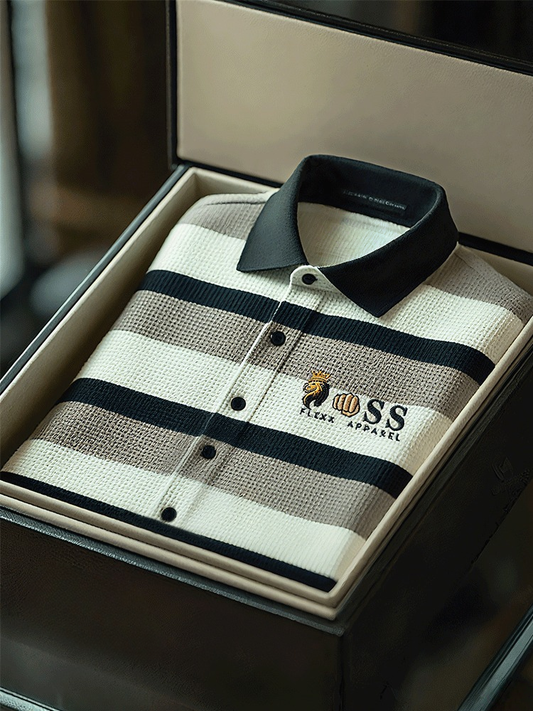 Men's fashionable business style letter print waffle casual short-sleeved shirt