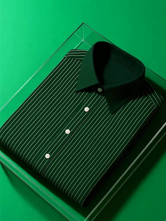 Men's Classic Casual Striped   Logo Short Sleeve Shirt