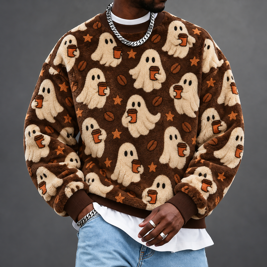 Men's Halloween Cute Ghost Print Crewneck Sweatshirt