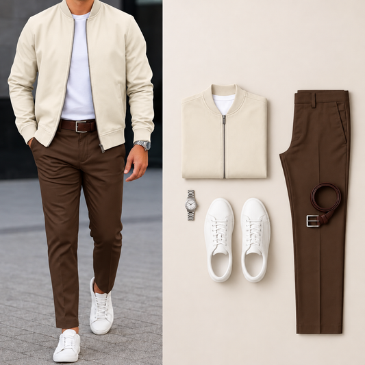 Men’s Full-Zip Bomber Jacket & Straight-Leg Pants  2-Piece Casual Outfit