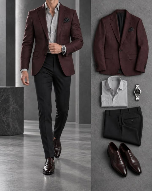 Men's Slim Fit Blazer, Shirts & Pants 3 Piece Set