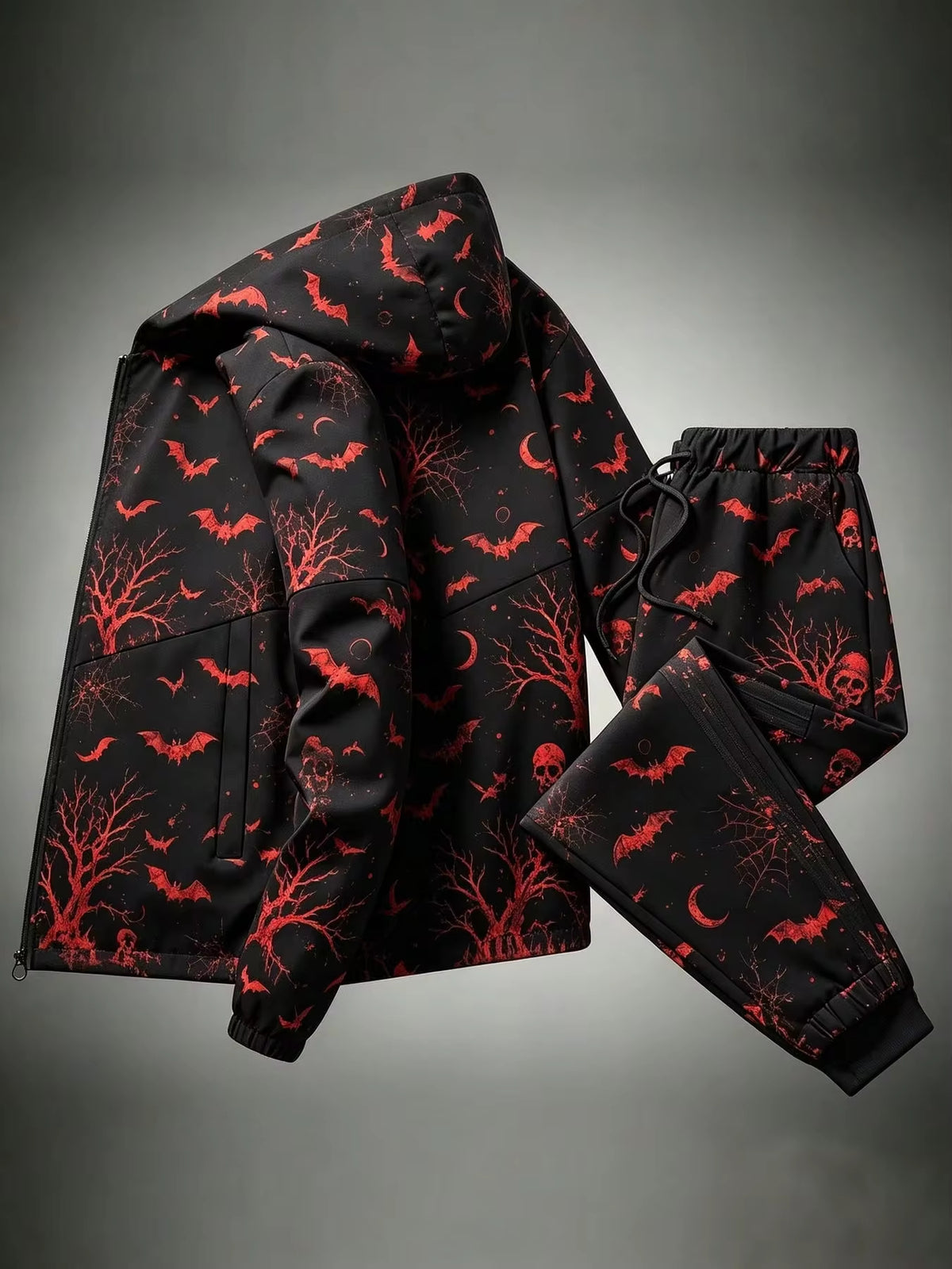 Men's Red Pattern Jacket and Trousers 2 Piece Set