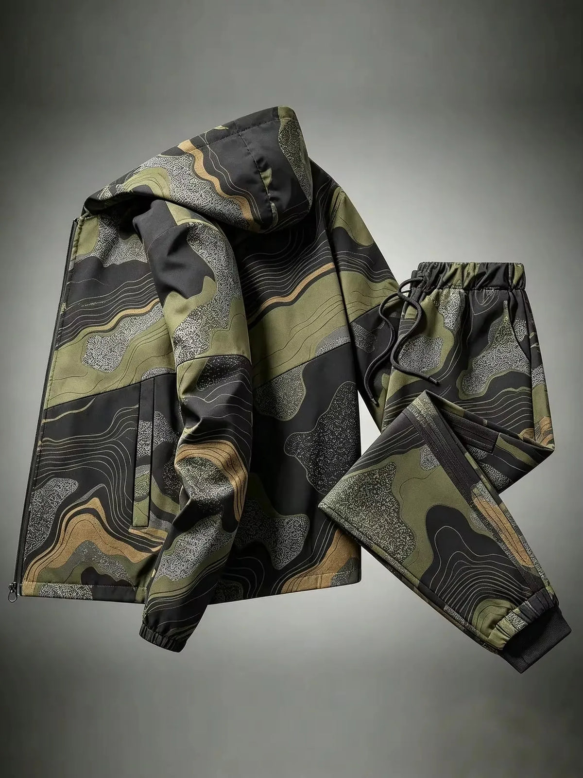 Men's Camo Print Jacket and Trousers 2 Piece Set