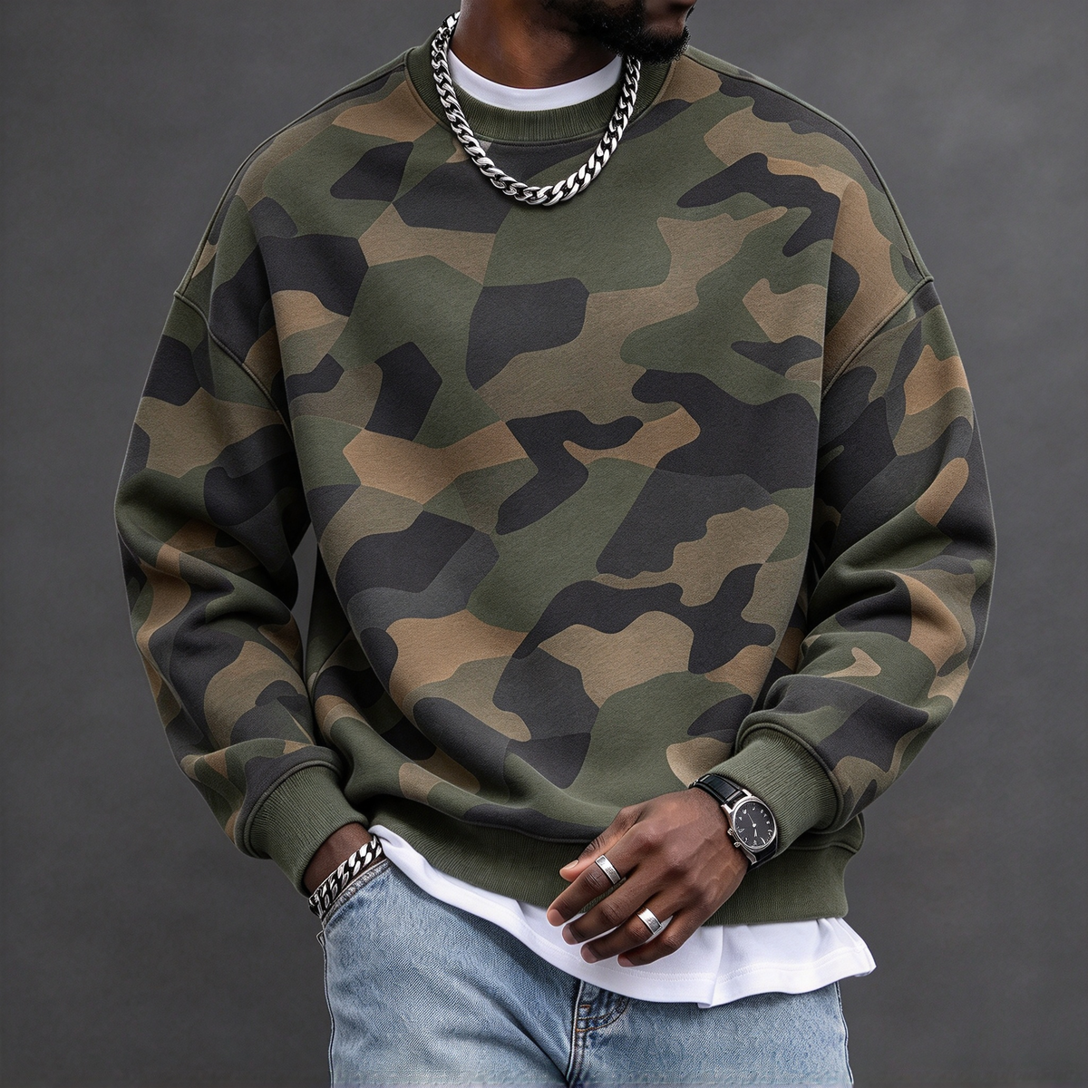 Men's Olive Green Camo Sweatshirt