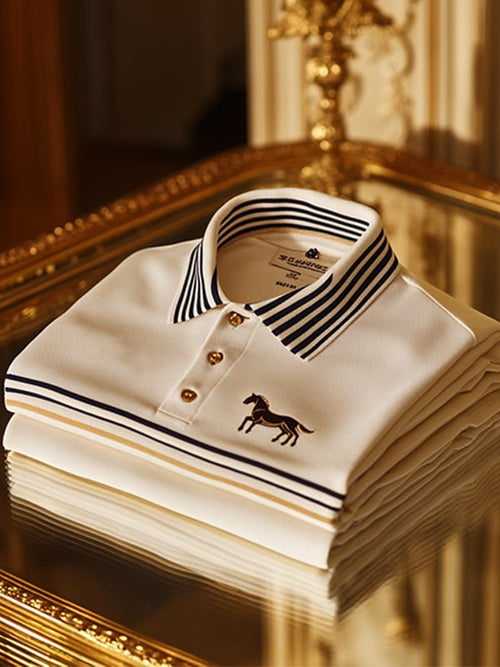 Men's Retro Business Stripe Print Long Sleeve POLO Shirt