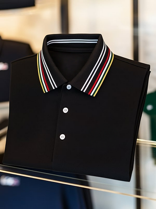 Men's Classic Business Logo Button Short Sleeve Polo Shirt