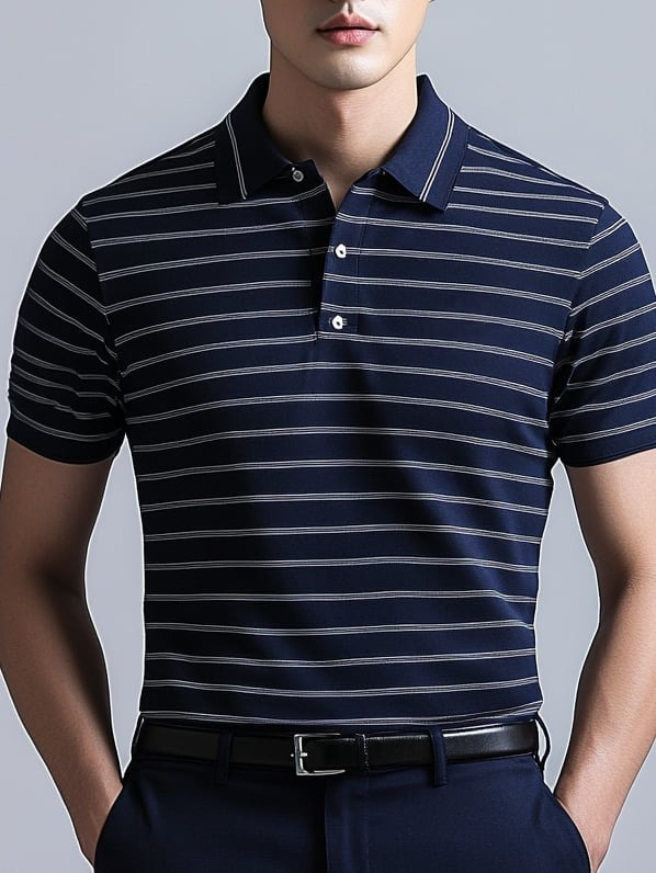 Men's Business Casual Button Short Sleeve Polo Shirt