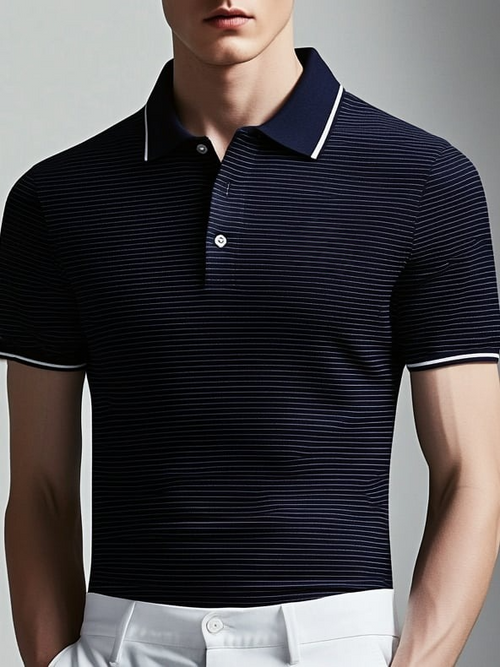 Men's Business Casual Button Short Sleeve Polo Shirt