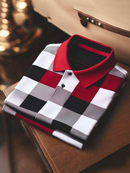 Men's Classic Business Logo Button Short Sleeve Polo Shirt