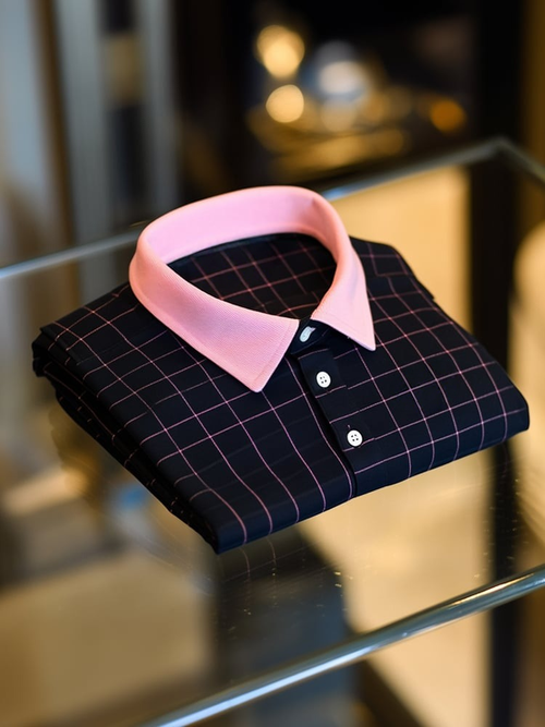 Men's Business Casual Plaid Button Short Sleeve Polo Shirt