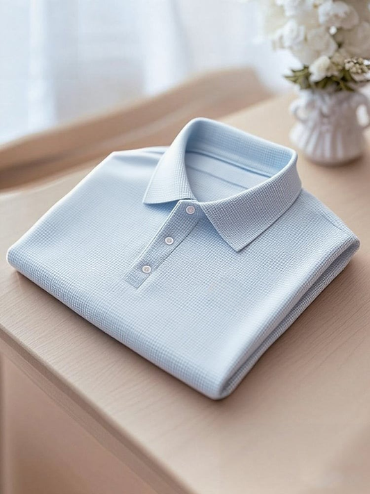 Men's Business Casual Plaid Button Short Sleeve Polo Shirt