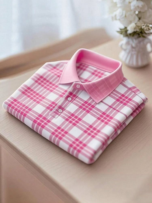Men's Business Casual Plaid Button Short Sleeve Polo Shirt