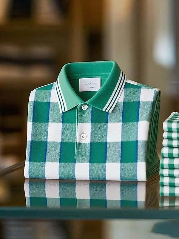 Men's Classic Business Logo Button Short Sleeve Polo Shirt