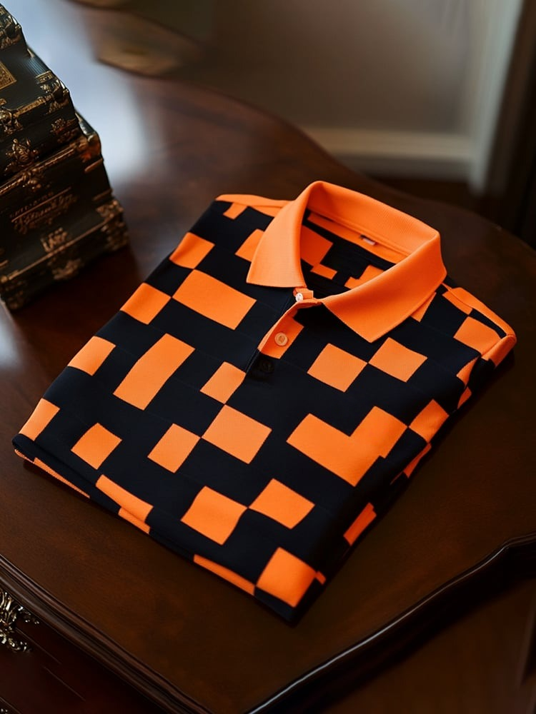 Men's Classic Business Logo Button Short Sleeve Polo Shirt