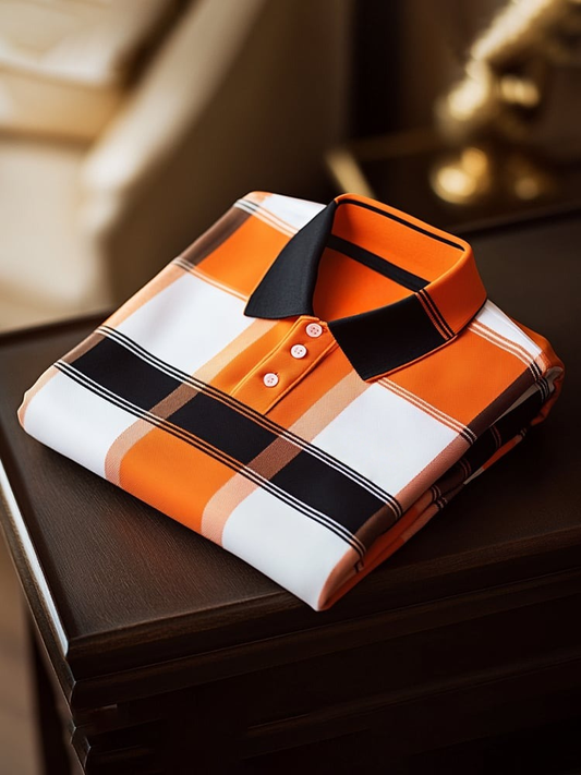 Men's Classic Business Logo Button Short Sleeve Polo Shirt