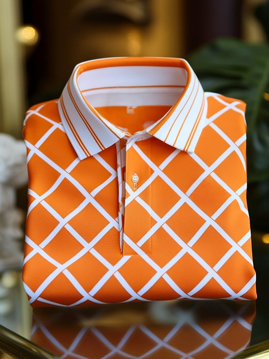 Men's Classic Business Logo Button Short Sleeve Polo Shirt