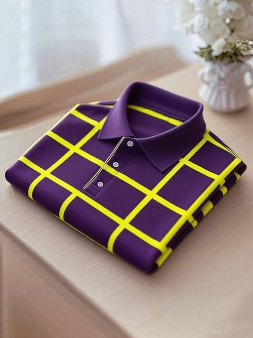 Men's Business Casual Plaid Button Short Sleeve Polo Shirt