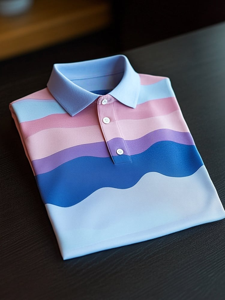 Men's Business Casual Wave Button Short Sleeve Polo Shirt