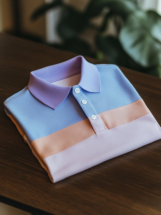 Men's Smart Casual Color Block Logo Button Short Sleeve Polo Shirt