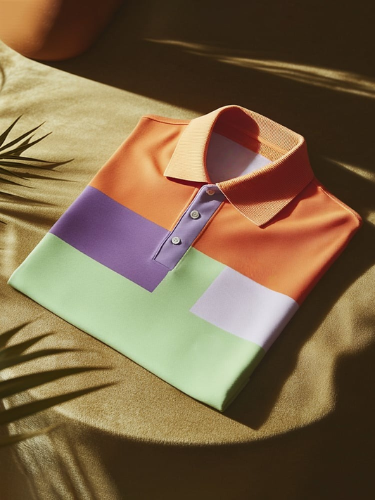 Men's Classic Business Logo Button Short Sleeve Polo Shirt