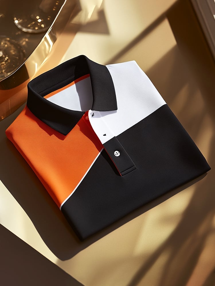 Men's Classic Business Logo Button Short Sleeve Polo Shirt