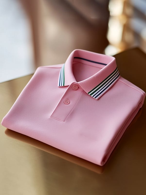 Men's Classic Business Pink Logo Button Short Sleeve Polo Shirt