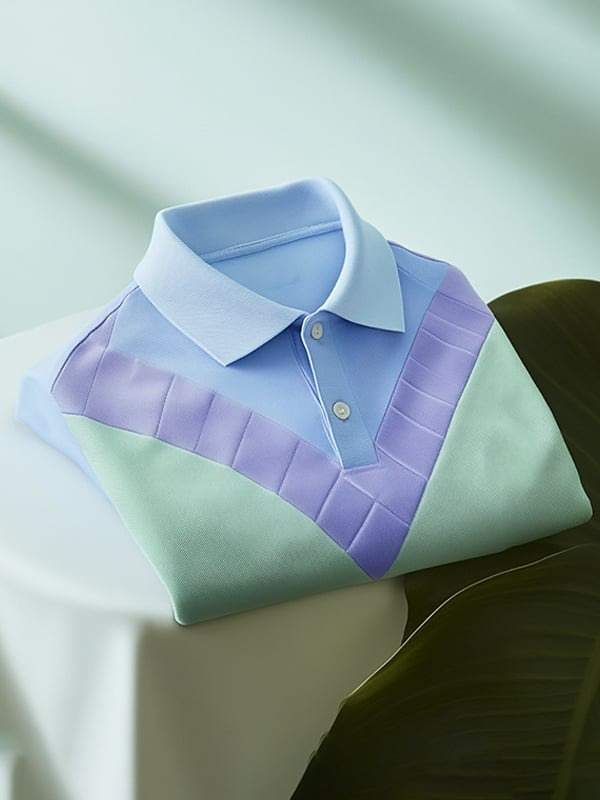 Men's Business Classic Contrast Logo Button Short Sleeve Polo Shirt