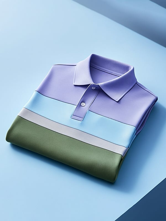 Men's Business Classic Four Color Stripe Logo Button Short Sleeve Polo Shirt