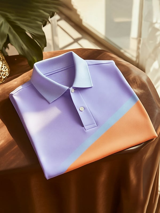 Men's Business Classic Tricolor Twill Logo Button Short Sleeve Polo Shirt