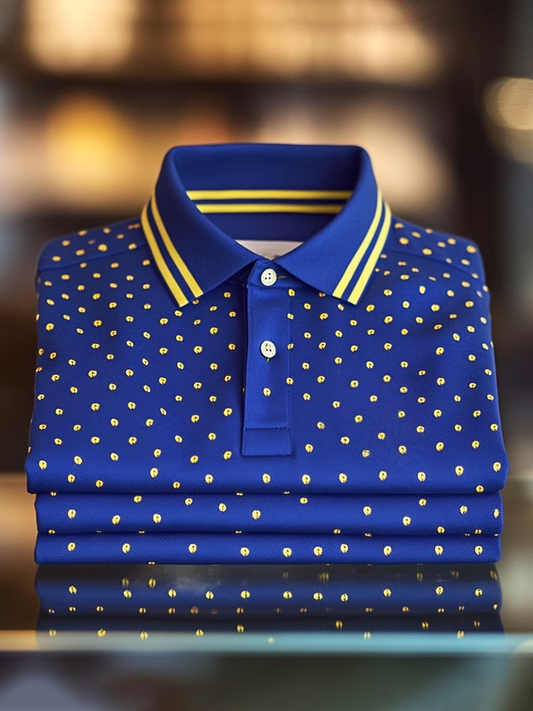Men's Classic Business Logo Button Short Sleeve Polo Shirt
