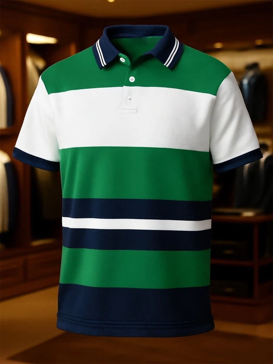 Men's Business Casual Button Short Sleeve Polo Shirt