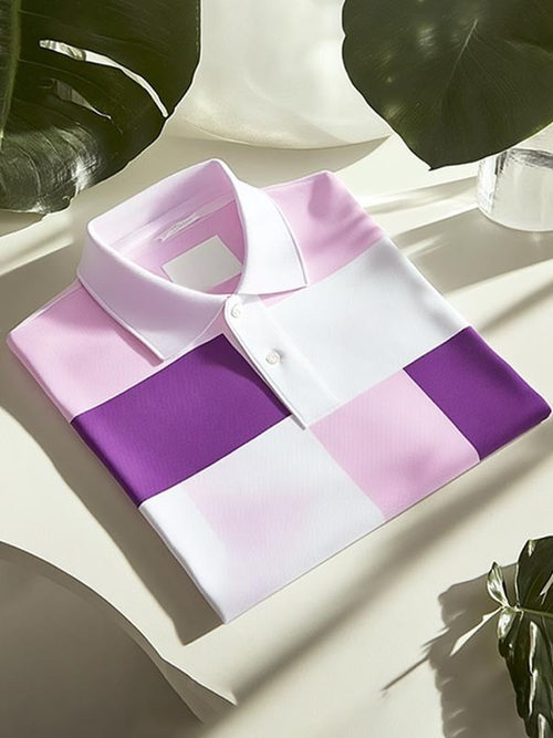 Men's Business Classic Striped Logo Short Sleeve Polo Shirt