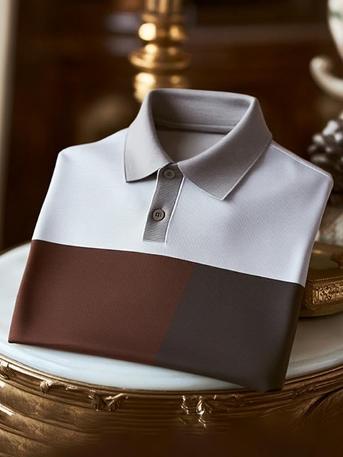 Men's Business Classic Striped Logo Short Sleeve Polo Shirt
