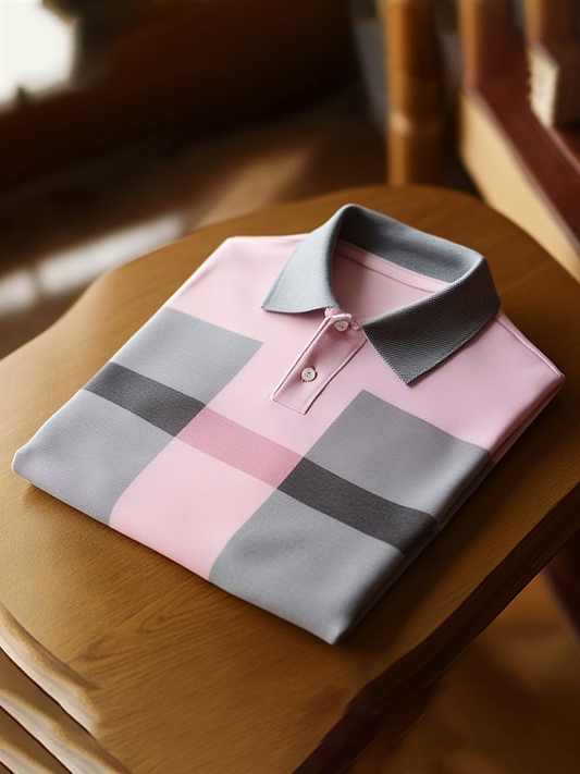 Men's Classic Business Logo Button Short Sleeve Polo Shirt